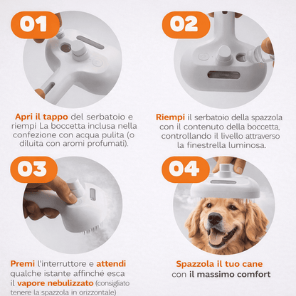PawBrush™ – Spazzola a Vapore 3 in 1 per Meno Peli e Più Benessere