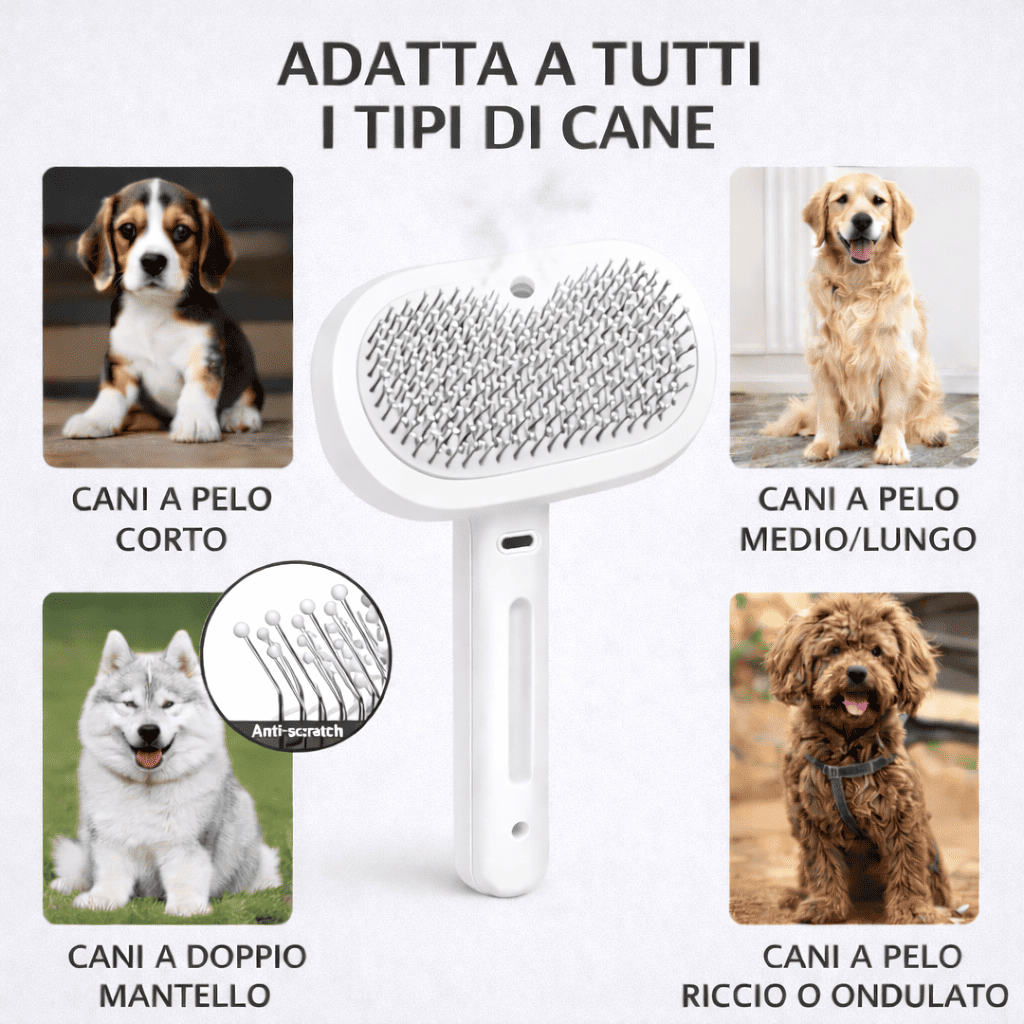 PawBrush™ – Spazzola a Vapore 3 in 1 per Meno Peli e Più Benessere